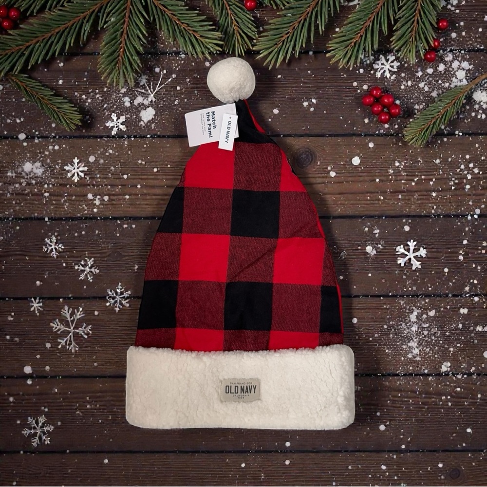 Old Navy Red and Black Checkered XMas Hat OS NWT